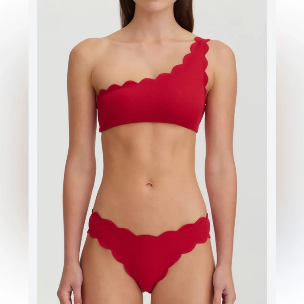 Marysia Swim Red One-Shoulder Scalloped Bikini top.